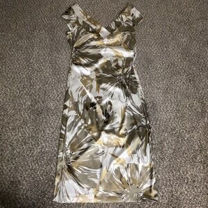 Maggy L Dress Womens 12 Multicolor Floral Satin Sheath V Neck Cocktail Party